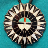 Zuni Inlay Sunface Bolo Tie with Matching Fancy Tips