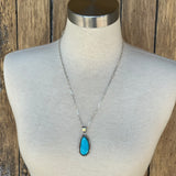 Blue turquoise teardrop Navajo pendant with carving frame, Authentic Native American (3/73)