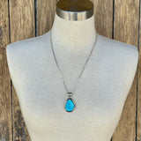 Blue turquoise teardrop Navajo pendant with carving frame, Authentic Native American (3/49)