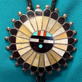 Zuni Inlay Sunface Bolo Tie with Matching Fancy Tips