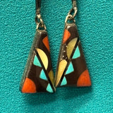 Wayne and Virginia Quam Vintage Zuni Inlay Bolo Tie with Geometric Design, authentic Native American   (JF77)