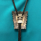 Wayne and Virginia Quam Vintage Zuni Inlay Bolo Tie with Geometric Design, authentic Native American   (JF77)