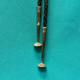 Andrew Dewa Zuni Inlay Sunface Bolo Tie with Carved Jet and Mother of Pearl Eagle Feather Design