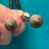 Andrew Dewa Zuni Inlay Sunface Bolo Tie with Carved Jet and Mother of Pearl Eagle Feather Design