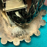 Andrew Dewa Zuni Inlay Sunface Bolo Tie with Carved Jet and Mother of Pearl Eagle Feather Design