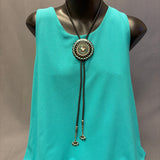 Benjamin and Shirley Tzuni, Zuni Inlay Sunface Bolo Tie with Needlepoint Design, vintage Native American