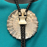 Benjamin and Shirley Tzuni, Zuni Inlay Sunface Bolo Tie with Needlepoint Design, vintage Native American