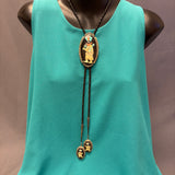 Beverly Etsate Zuni Inlay Apache Dancer Bolo Tie with Matching Inlaid Tips, vintage Native American   (JF81)