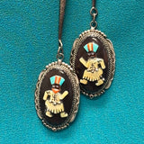 Beverly Etsate Zuni Inlay Apache Dancer Bolo Tie with Matching Inlaid Tips, vintage Native American   (JF81)