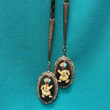 Beverly Etsate Zuni Inlay Apache Dancer Bolo Tie with Matching Inlaid Tips, vintage Native American   (JF81)