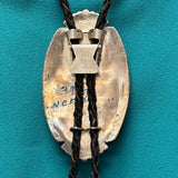 Beverly Etsate Zuni Inlay Apache Dancer Bolo Tie with Matching Inlaid Tips, vintage Native American   (JF81)