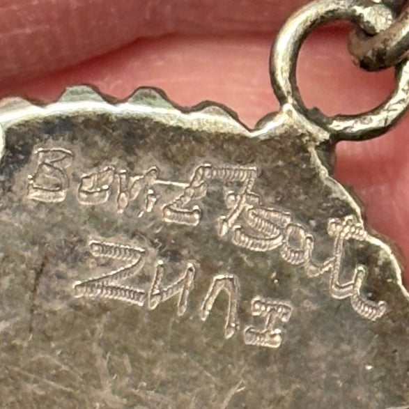 Beverly Etsate Zuni Inlay Apache Dancer Bolo Tie with Matching Inlaid Tips, vintage Native American   (JF81)