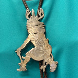 Aaron Honanie Sterling Silver Hopi Overlay Bolo Tie with Deer Kachina, vintage authentic Native American  (JF86)