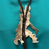 Aaron Honanie Sterling Silver Hopi Overlay Bolo Tie with Deer Kachina, vintage authentic Native American  (JF86)