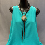 Norman Woody Vintage Navajo Sterling Silver Shadowbox Bolo Tie with Green Turquoise, authentic Native American   (JF87)