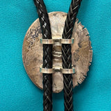 Norman Woody Vintage Navajo Sterling Silver Shadowbox Bolo Tie with Green Turquoise, authentic Native American   (JF87)