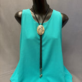 Sterling Silver Hopi Overlay Bolo Tie with Longhair Kachina Design, vintage Native American   (JF89)