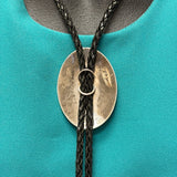 Sterling Silver Hopi Overlay Bolo Tie with Longhair Kachina Design, vintage Native American   (JF89)