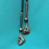 Mary Morgan Vintage Navajo Sterling Silver Shadowbox Bolo Tie with Large Turquoise Stone, authentic Native American   (JF102)