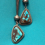 Mary Morgan Vintage Navajo Sterling Silver Shadowbox Bolo Tie with Large Turquoise Stone, authentic Native American   (JF102)