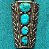 Vintage Navajo Turquoise and Sterling Silver Bolo Tie, authentic Native American (JF103)