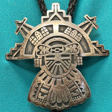 Manuel and Karen Hoyungwa Sterling Silver Hopi Overlay Bolo Tie with Butterfly Maiden, vintage authentic Native American  (JF106)