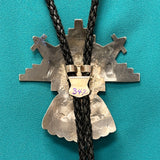 Manuel and Karen Hoyungwa Sterling Silver Hopi Overlay Bolo Tie with Butterfly Maiden, vintage authentic Native American  (JF106)