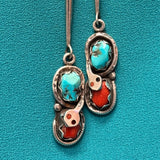 Effie Calavaza Vintage Zuni Turquoise and Coral Bolo Tie with Snake Design, authentic Native American   (JF108)