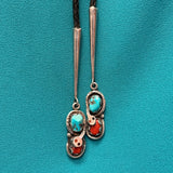 Effie Calavaza Vintage Zuni Turquoise and Coral Bolo Tie with Snake Design, authentic Native American   (JF108)