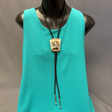 Dennis and Nancy Edaakie, Zuni Inlay Bolo Tie with Clown Design, vintage Native American   (JF119)