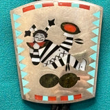 Dennis and Nancy Edaakie, Zuni Inlay Bolo Tie with Clown Design, vintage Native American   (JF119)