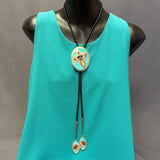 Albert and Dolly Banteah Zuni Mosaic Flush Inlay Oval Pheasant Design Bolo Tie, vintage  (JF120)