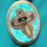 Albert and Dolly Banteah Zuni Mosaic Flush Inlay Oval Pheasant Design Bolo Tie, vintage  (JF120)
