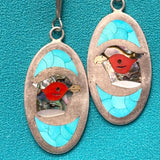 Albert and Dolly Banteah Zuni Mosaic Flush Inlay Oval Pheasant Design Bolo Tie, vintage  (JF120)