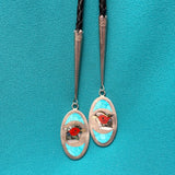 Albert and Dolly Banteah Zuni Mosaic Flush Inlay Oval Pheasant Design Bolo Tie, vintage  (JF120)