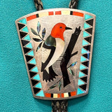 Dennis and Nancy Edaakie, Zuni Inlay Bolo Tie with Woodpecker Design, vintage Native American   (JF121)
