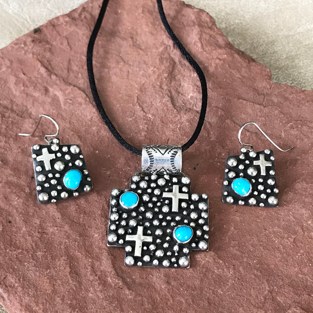 Four Directions Pendant with Turquoise by Akee Douglas, Navajo