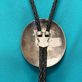 H. Spencer Vintage Navajo Inlay Celebration Man on Round Sterling Silver Bolo Tie, authentic Native American   (JF110)