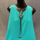 Ricky and Lucy Vacit Vintage Zuni Inlay Celebration Man on Sterling Silver Bolo Tie, authentic Native American   (JF111)