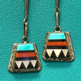 Ricky and Lucy Vacit Vintage Zuni Inlay Celebration Man on Sterling Silver Bolo Tie, authentic Native American   (JF111)
