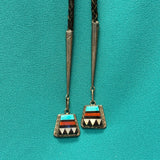 Ricky and Lucy Vacit Vintage Zuni Inlay Celebration Man on Sterling Silver Bolo Tie, authentic Native American   (JF111)