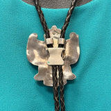 Ricky and Lucy Vacit Vintage Zuni Inlay Celebration Man on Sterling Silver Bolo Tie, authentic Native American   (JF111)