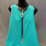 Effie Calavaza Vintage Zuni Turquoise and Coral Bolo Tie with Snake Design, authentic Native American   (JF113)