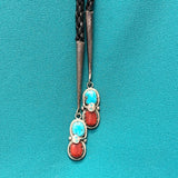Effie Calavaza Vintage Zuni Turquoise and Coral Bolo Tie with Snake Design, authentic Native American   (JF113)