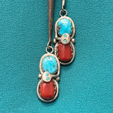 Effie Calavaza Vintage Zuni Turquoise and Coral Bolo Tie with Snake Design, authentic Native American   (JF113)