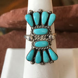 Zuni Traditional Needlepoint Design Vintage Sterling Silver and Turquoise Ring in size 7  (AS89)