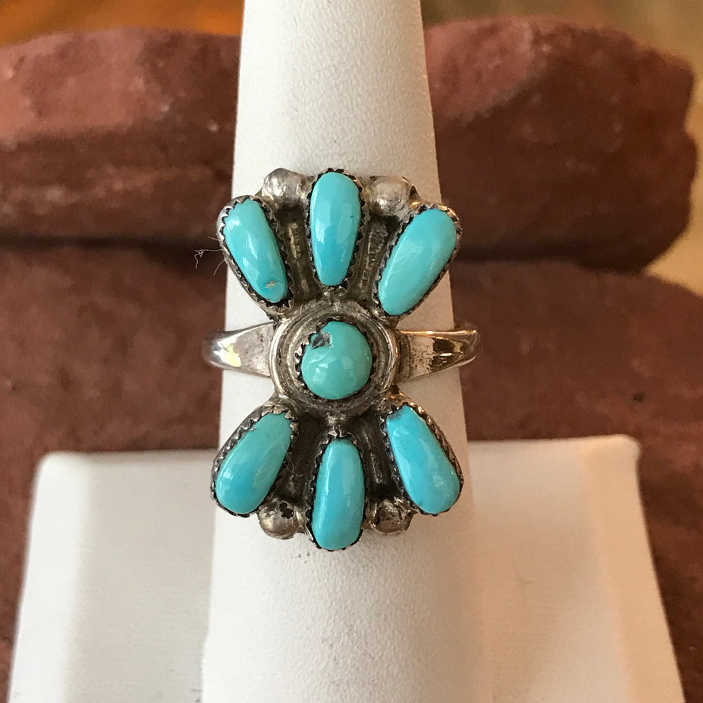 Zuni Vintage Sterling Silver and Turquoise Ring in a Classic Needlepoint Design-available in size 6     (AS98/AS99)