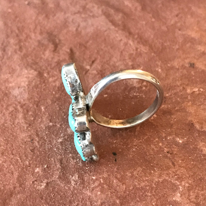 Zuni Vintage Sterling Silver and Turquoise Ring in a Classic Needlepoint Design-available in size 6     (AS98/AS99)
