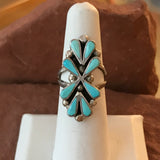 Zuni Classic Needlepoint Design Vintage Sterling Silver and Turquoise Ring in size 5 1/2   (AS183)