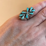 Zuni Classic Needlepoint Design Vintage Sterling Silver and Turquoise Ring in size 5 1/2   (AS183)